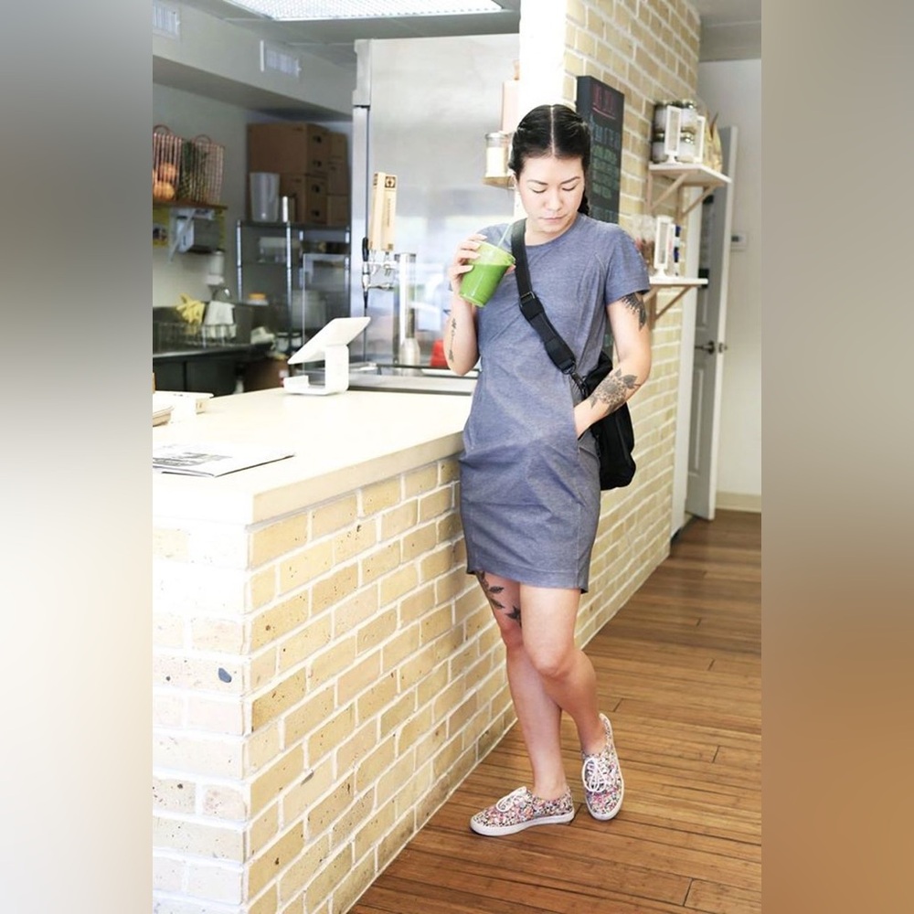Lululemon & Go Endeavor Dress Heathered Texture Printed Greyt Deep Coal